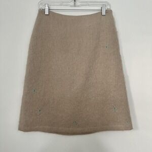 Jill Stuart Skirt Womens 4 Tan Wool Blend Mohair Mini Star Embroidery Winter